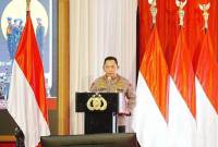 Kapolri Jenderal Polisi Listyo Sigit Prabowo saat Rapat Kerja Teknis (Rakernis) Baharkam dan Brimob 2025 di Sekolah Tinggi Ilmu Kepolisian (STIK) PTIK, Jakarta, Kamis (15/5/2025). (Foto: ANTARA/Bagus A Rizaldi)