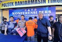 Jajaran Polsekta Banjarmasin Timur mengungkap kasusan pembunuhan yang terjadi di Jalan Sungai Bilu Laut . (SuarIndonesia/YI)