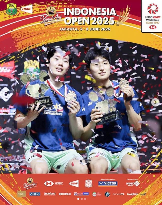 Kim Won-ho/Seo Seung-jae juara Indonesia Open 2025, Minggu (8/6/2025). (Foto: ig@badminton.ina)