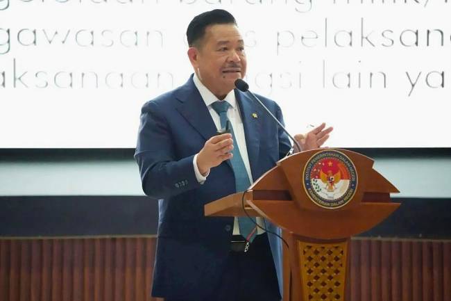 Wamenko Kumham Imipas Otto Hasibuan saat memberikan pengarahan pada Orientasi Kepemimpinan Kepala Daerah Gelombang II Tahun 2025 di Institut Pemerintahan Dalam Negeri (IPDN), Jawa Barat, Selasa (24/6/2025). (ANTARA/HO-Kemenko Kumham Imipas RI)