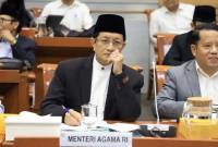 Menteri Agama Nasaruddin Umar saat rapat kerja bersama Komisi VIII DPR RI di Jakarta, Senin (8/7/2025). (ANTARA/HO-Kemenag)