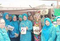 Ketua TP PKK Pusat Tri Tito Karnavian (tengah) didampingi Ketua TP PKK Kaltim Sarifah Suraidah beserta jajaran saat meninjau Festival UMKM di halaman Gelora Kadrie Oening Sempaja Samarinda, Senin (7/7/2025). (ANTARA/A Rifandi)