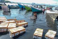 Nelayan membawa hasil tangkapan ikan ke dermaga Tempat Pelelangan Ikan (TPI) Sodoha, Kendari, Sulawesi Tenggara, Rabu (23/10/2024). Kementerian Kelautan dan Perikanan (KKP) mengajak seluruh Pemerintah Daerah memanfaatkan Dana Alokasi Khusus (DAK) Bidang Kelautan dan Perikanan untuk mendukung implementasi kebijakan Ekonomi Biru. (Dok ANTARA FOTO/Andry Denisah)