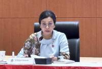 Menteri Keuangan Sri Mulyani Indrawati dalam Konferensi Pers RAPBN dan Nota Keuangan 2026 di Jakarta, Jumat (15/8/2025). (ANTARA/Imamatul Silfia)
