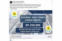 Unggahan yang menarasikan tautan token gratis PLN September 2025. Faktanya, tautan dalam unggahan tersebut tidak mengarah ke situs resmi PLN ataupun pemerintah. Tautan itu justru meminta data diri pengguna, sehingga terindikasi sebagai phishing atau upaya pencurian data pribadi. (SI/ANTARA/HO-Facebook)