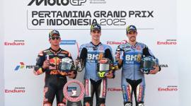 
Podium Juara MotoGP Mandalika, dari kiri: Pedro Acosta, Fermin Aldeguer dan Alex Marquez. (X @Twitter Michelin Motorsport @Michelin_Sport)