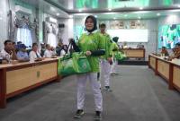 atribut kontingen Pekan Olahraga Provinsi (Porprov) Kalimantan Selatan ke-12., berlangsung di Aula Benteng Tundakan, Kantor Bupati Balangan, Paringin Selatan, Senin (13/10/2025) (SuarIndonesi/Adv)