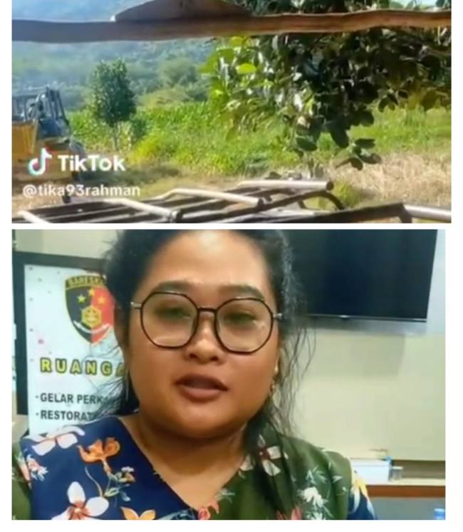 Nurul Mustika Dewi, mengunggah video yang berisi keluhan terkait penghancuran tanaman di atas sebidang lahan. (SuarIndonesia/Ist_