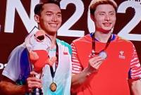 Jonatan Christie juara Denmark Open 2025 setelah menundukan Si Yu Qi dalam final Denmark Open 2025. (Foto: Srcreenshot TVRISport/SI/Utha)