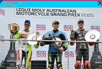 Podium juara MotoGP Australia, Raul Fernandez (Trackhouse) juaranya diikuti Fabio Di Giannantonio, dan Marco Bezzecchi. (Foto: @X MotoGP)