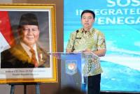 Sekretaris Jenderal (Sekjen) Kementerian Dalam Negeri (Kemendagri) Tomsi Tohir saat membuka Sosialisasi dan Rapat Koordinasi Teknis Integratted Land Administration and Spatial Planning Project (ILASPP) Penegasan Batas Desa dengan Pemerintah Daerah Tahun 2025 di Jakarta, Jumat (21/11/2025). (Foto: Dok Kemendagri RI)