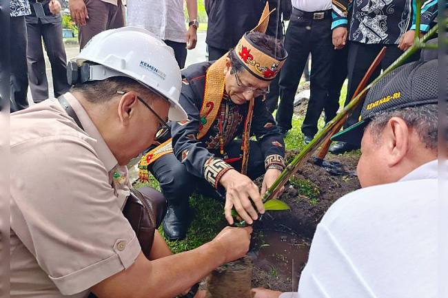 Menteri Agama (Menag) Republik Indonesia Nasaruddin Umar menanam pohon di lingkungan IAHN Tampung Penyang Palangka Raya, Kalimantan Tengah, Kamis (6/11/2025). ANTARA/M Arif Hidayat)