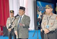 Ketua Komisi Percepatan Reformasi Polri, Prof Jimly Asshiddiqie dalam Apel Kasatwil 2025 di Satlat Brimob Cikeas, Kabupaten Bogor, Jawa Barat, Senin (24/11/2025). (Foto: Antara/M Fikri Setiawan)