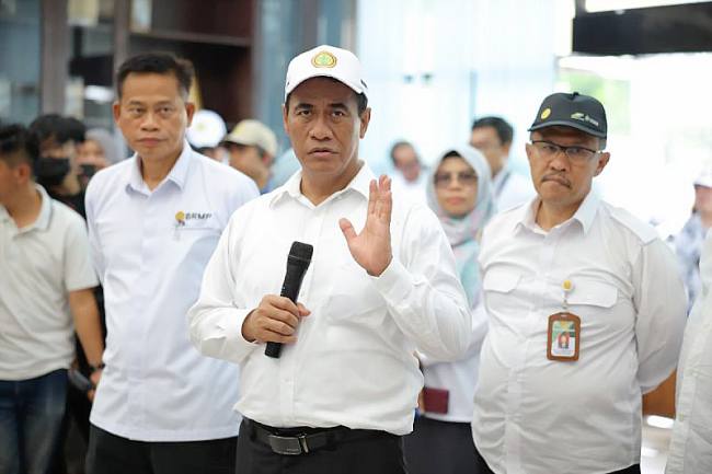 Menteri Pertanian Andi Amran Sulaiman (tengah) melakukan inspeksi mendadak di lahan percobaan Balai Besar Perakitan dan Modernisasi Pertanian (BRMP) Tanaman Padi Sukamandi, Kabupaten Subang, Jawa Barat, Rabu (12/11/2025). (Humas Kementan)
