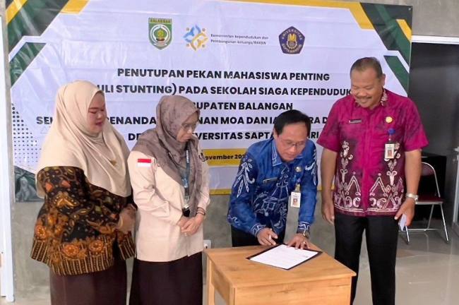 Kerja sama ini dikukuhkan pada acara Penutupan Pekan Mahasiswa Penting (Peduli Stunting) di Sekolah Siaga Kependudukan, beberapa waktu lalu, Kamis (20/11/2025) (SuarIndonesia/Adv)