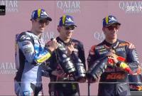 Podium Juara MotoGP Portugal 2025. (Screenshot: youtube @SPOTVNOW)
