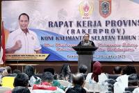 Sekretaris Daerah Provinsi Kalsel Muhammad Syarifuddin memberikan sambutan pada Rapat Kerja Provinsi (Rakerprov) Komite Olahraga Nasional Indonesia (KONI) Kalsel 2025 di Banjarmasin, Kalimantan Selatan, Senin (22/12/2025). (Foto: Istimewa)