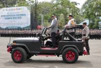 Ketua DPRD (Kalsel) H. Supian HK, enghadiri sekaligus memimpin Apel Gelar Pasukan Pengamanan Pengajian 5 Rajab 1447 Hijriah di Lapangan Murjani, Kota Banjarbaru, Kamis (25/12/2025) sore. (SuarIndonesia/Ist)