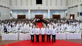 Menko Polkam Djamari Chaniago (tengah) saat menghadiri kegiatan BSSN Executive Town Hall 2026 di Depok, Jawa Barat, Senin (19/1/2026) (Foto: Dok Humas Menko Polkam)