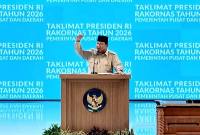 Presiden RI Pranowo Subianto saat bertaklimat dalam agenda Rapat Kerja Nasional (Rakornas) Pemerintah Pusat dan Pemerintah Daerah 2026 di Sentul, Kabupaten Bogor, Jawa Barat, Senin (2/2/2026). (Foto: ANTARA/Fathur Rochman)