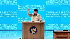 Presiden RI Pranowo Subianto saat bertaklimat dalam agenda Rapat Kerja Nasional (Rakornas) Pemerintah Pusat dan Pemerintah Daerah 2026 di Sentul, Kabupaten Bogor, Jawa Barat, Senin (2/2/2026). (Foto: ANTARA/Fathur Rochman)