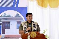 Direktur Pengembangan Kawasan Permukiman Ditjen Kawasan Permukiman Kementerian PKP Anggoro Putro memberikan sambutan saat peresmian bantuan Rumah Inti Tumbuh Konvensional (RITK) bagi petugas kebersihan di Desa Sungai Raya Selatan, Kecamatan Sungai Raya, Kabupaten Hulu Sungai Selatan, Kalimantan Selatan, Kamis (5/2/2026). (Foto: Istimewa)
