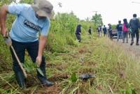Jajaran Dishut Kalsel menanam bibit pohon mahoni di sepanjang pinggir jalan kawasan perkotaan di Cempaka, Banjarbaru, Kalimantan Selatan, Kamis (5/2/2026). (Foto: Dok Dishut Kalsel)