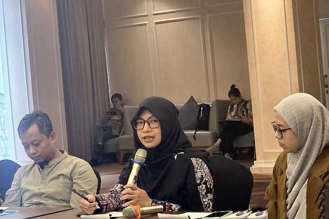 Kepala Pusat Asesmen Pendidikan Kemendikdasmen Rahmawati memberikan pemaparan mengenai Tes Kemampuan Akademik (TKA) dalam kegiatan Temu Jurnalis dan Buka Puasa Bersama Kemendikdasmen di Kota Tangerang, Provinsi Banten, Rabu (4/3/2026) sore. (Antara/Hana Dewi Kinarina Kaban)