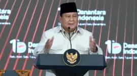 Presiden Prabowo Subianto saat menghadiri Tasyakuran HUT Ke-1 Danantara di Jakarta, Rabu (11/3/2026) malam. (Sekretariat Presiden)