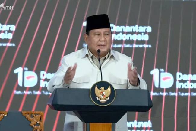Presiden Prabowo Subianto saat menghadiri Tasyakuran HUT Ke-1 Danantara di Jakarta, Rabu (11/3/2026) malam. (Sekretariat Presiden)