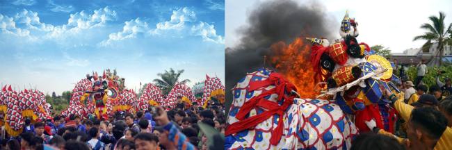 Tradisi bakar naga di area Pemakaman Yayasan Bakti Suci, Jalan Adi Sucipto, Kubu Raya pada Rabu (4/3/2026) sore, sebagai penanda ditutupnya seluruh rangkaian Cap Go Meh. (Foto: detikKalimantan/Ocsya Ade CP)