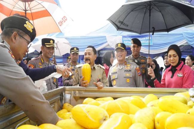 Dinas Pertanian dan Ketahanan Pangan (DPKP) Provinsi Kalimantan Selatan (Kalsel) Bersama Kepolisian Daerah (Polda) setempat menyiapkan 3.000 paket sayuran bahan pangan secara gratis, seperti timun dan sayuran, dalam program Gerakan Pangan Murah (GPM). (Dok Pemprov Kalsel)