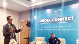 General Manager InJourney Airports Bandara Internasional Syamsudin Noor, Stephanus Millyas Wardana saat media gathering di Banjarbaru, Rabu (15/4/2026). (Foto: Antara)
