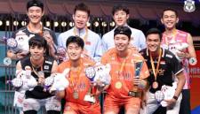 Podium ganda putra Badminton Asia Championships 2026. (instagram: @badminton.ina)