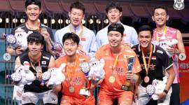 Podium ganda putra Badminton Asia Championships 2026. (instagram: @badminton.ina)