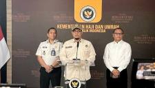Konferensi pers Satgas Pencegahan Haji Ilegal di Asrama Haji Pondok Gede, Jakarta, Jumat (8/5/2026). (Foto: Antara/Asep Firmansyah)