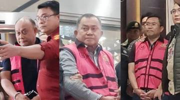 Petugas Kejaksaan Agung menggiring mantan Kepala BGN Dadan Hindayana (DH), mantan Wakil Kepala BGN Bidang Pengembangan Organisasi dan Dukungan Kelembagaan Lodewyk Pusung (LP), serta mantan Wakil Kepala BGN Bidang Operasional Pemenuhan Gizi Sony Sonjaya (SS), menuju mobil tahanan usai ditetapkan sebagai tersangka kasus dugaan korupsi tata kelola program Makan Bergizi Gratis (MBG) pada BGN tahun 2025–2026 di Gedung Jampidsus Kejagung, Jakarta, Rabu (3/6/2026). (Foto: Antara/Nadia P Rahmani)
