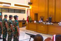 Sebanyak empat personel Tentara Nasional Indonesia (TNI) terkait kasus dugaan penganiayaan terhadap Wakil Koordinator KontraS Andrie Yunus, dalam sidang pembacaan surat tuntutan di Pengadilan Militer II-08 Jakarta, Rabu (3/6/2026). (Foto: Antara/Agatha O Victoria)