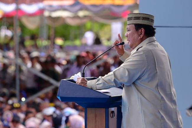 Presiden Prabowo Subianto berpidato saat acara puncak Pekan Nasional (PENAS) Kontak Tani Nelayan Andalan (KTNA) XVII di Kabupaten Gorontalo, Provinsi Gorontalo, Rabu (24/6/2026). (Foto: BPMI Setpres)