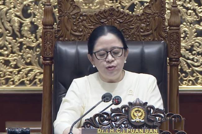 Ketua DPR RI Puan Maharani memimpin Rapat Paripurna Ke-22 DPR Masa Persidangan V Tahun Sidang 2025–2026 di Gedung DPR, Jakarta, Selasa (30/6/2026). (Foto: Tangkapan Layar YouTube @TVR Parlemen)