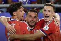 Sejumlah pemain timnas Skotlandia berselebrasi setelah tercipta gol ke gawang Haiti saat laga awal Grup C Piala Dunia 2026 di Boston Stadium, AS, Minggu. Skotlandia menang tipis 1-0. (Foto: X/FifaWorldCup)