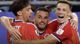 Sejumlah pemain timnas Skotlandia berselebrasi setelah tercipta gol ke gawang Haiti saat laga awal Grup C Piala Dunia 2026 di Boston Stadium, AS, Minggu. Skotlandia menang tipis 1-0. (Foto: X/FifaWorldCup)