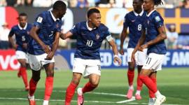 Penyerang timnas Perancis Kylian Mbappe merayakan gol pertama timnya pada laga babak 32 besar Piala Dunia 2026 antara Perancis dan Swedia di Stadion New York/New Jersey di East Rutherford pada 30 Juni 2026.(Foto: AFP/Franck Fife)