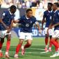Penyerang timnas Perancis Kylian Mbappe merayakan gol pertama timnya pada laga babak 32 besar Piala Dunia 2026 antara Perancis dan Swedia di Stadion New York/New Jersey di East Rutherford pada 30 Juni 2026.(Foto: AFP/Franck Fife)