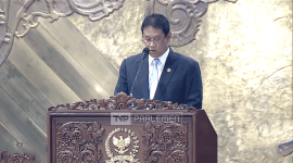 Menteri Keuangan (Menkeu) Purbaya Yudhi Sadewa saat menyampaikan pidato dalam Rapat Paripurna DPR ke-25 Masa Persidangan V di Jakarta, Selasa (14/7/2026). (Foto: Antara/Bayu Saputra)
