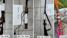 Barang bukti sajam dan senpi rakitan milik para tersangka tragedi Katingan. (Foto: Istimewa)