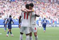 Declan Rice mencetak gol pertama Inggris. (Foto: Getty Images/Buda Mendes)