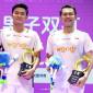 Pebulu tangkis ganda putra Indonesia Fajar Alfian/Muhammad Shohibul Fikri di podium China Open 2026, di Olympic Sports Center Gymnasium, Changzhou, Minggu (26/7/2026). (Foto: @badminton.ina)