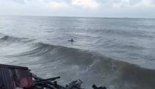 Kondisi gelombang air laut di pesisir Balikpapan usai kejadian rumah ambruk. (Foto: Istimewa)