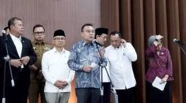 Wakil Ketua DPR RI Sufmi Dasco Ahmad saat konferensi pers bersama jajaran pemerintah di kompleks parlemen, Jakarta, Selasa (18/8/2026). (Foto: Antara/Bagus Ahmad R)
